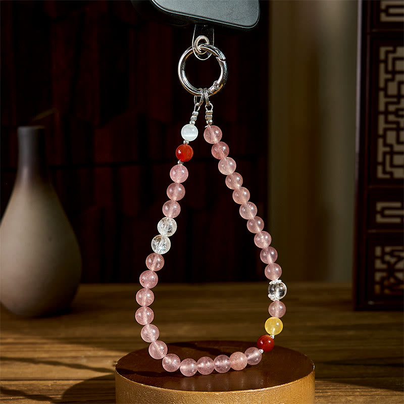 Nimara Ritual 8mm Colorful Beads Strawberry Quartz Positive Key Chain Phone Hanging Decoration