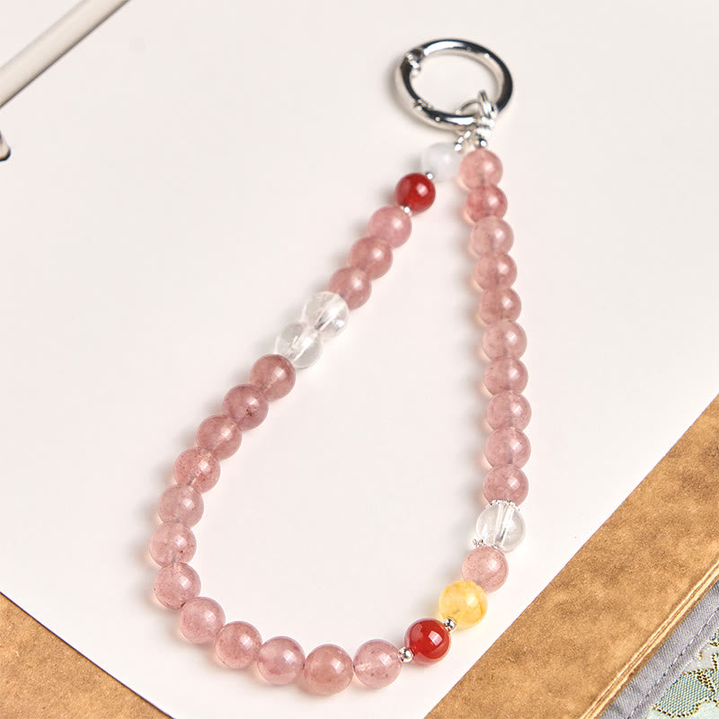 Nimara Ritual 8mm Colorful Beads Strawberry Quartz Positive Key Chain Phone Hanging Decoration