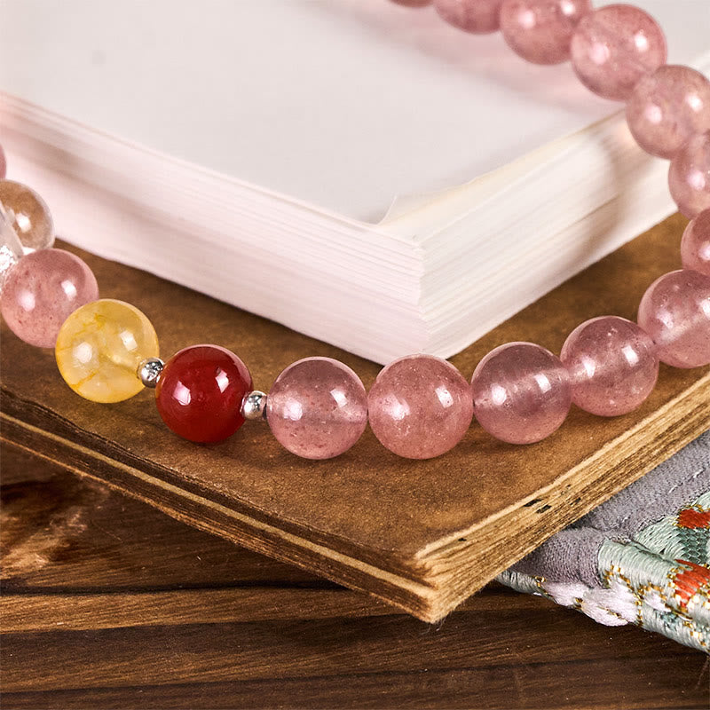 Nimara Ritual 8mm Colorful Beads Strawberry Quartz Positive Key Chain Phone Hanging Decoration