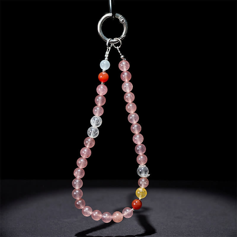 Nimara Ritual 8mm Colorful Beads Strawberry Quartz Positive Key Chain Phone Hanging Decoration