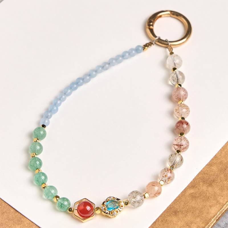 Nimara Ritual Super Seven Crystal Blue Chalcedony Beaded Healing Key Chain Phone Hanging Decoration
