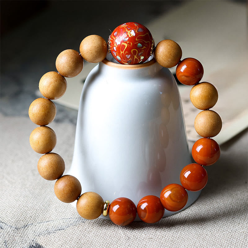 Nimara Ritual Lacquer Craft Bead Sandalwood South Red Agated Protection Bracelet