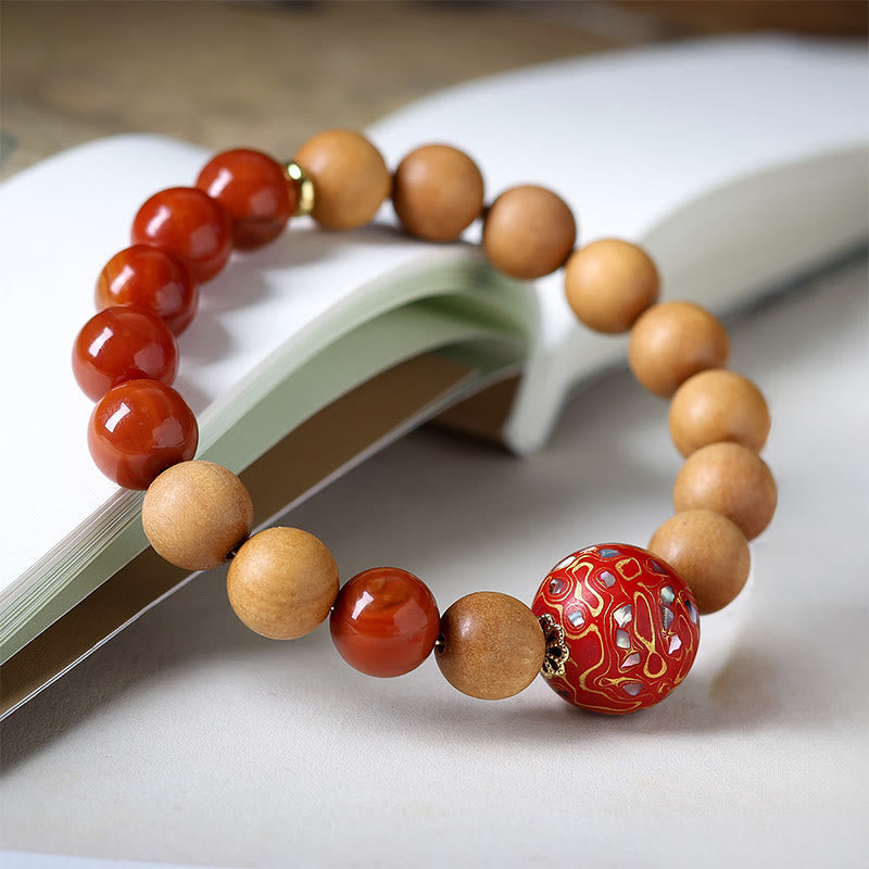 Nimara Ritual Lacquer Craft Bead Sandalwood South Red Agated Protection Bracelet