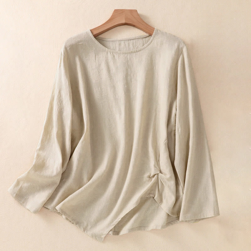 Nimara Ritual Jacquard Irregular Hem Pleated Design Women's Long Sleeve Shirt