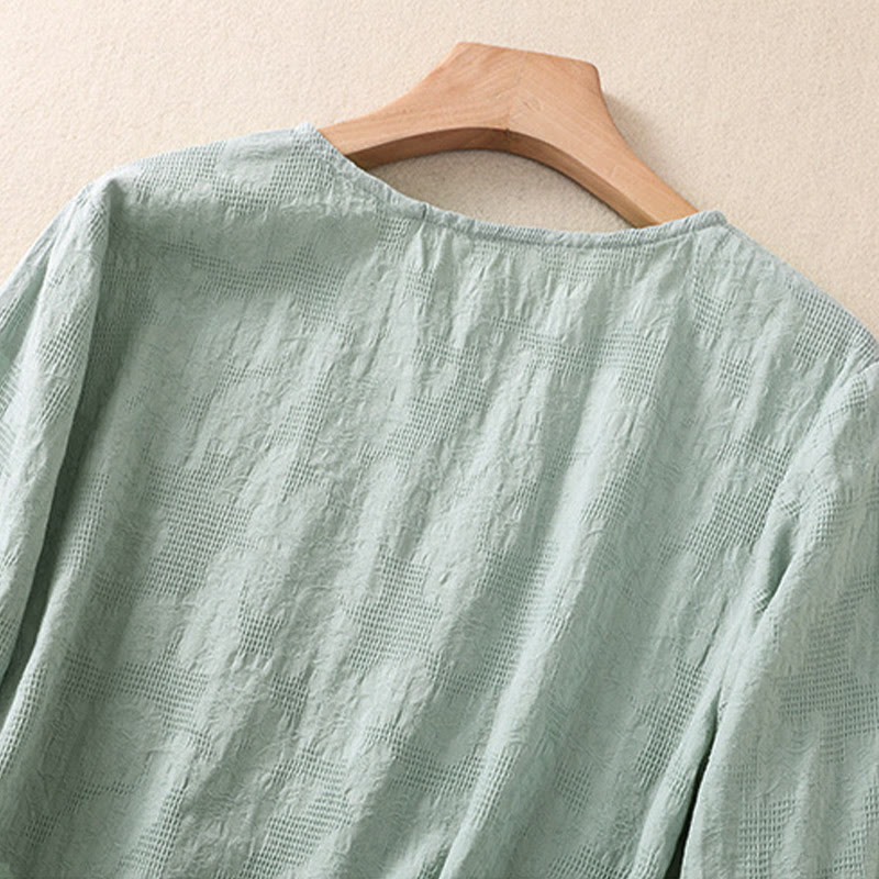 Nimara Ritual Jacquard Irregular Hem Pleated Design Women's Long Sleeve Shirt