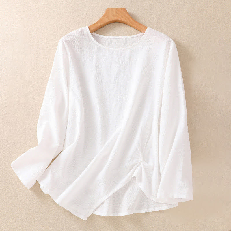Nimara Ritual Jacquard Irregular Hem Pleated Design Women's Long Sleeve Shirt