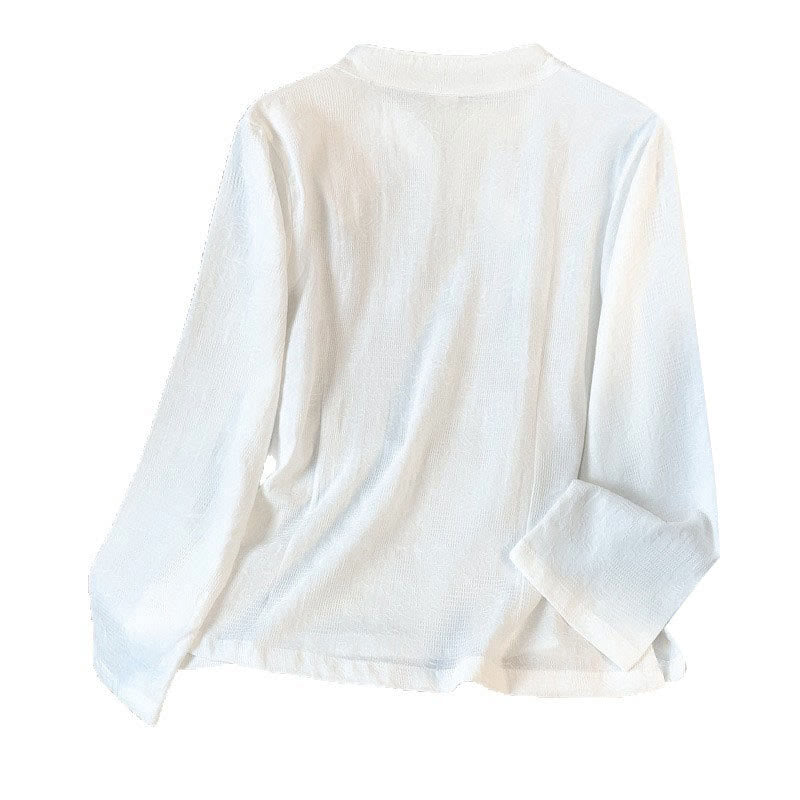 Nimara Ritual Commute Jacquard Chinese Frog-Button Mandarin Collar Long Sleeve Women's Shirt