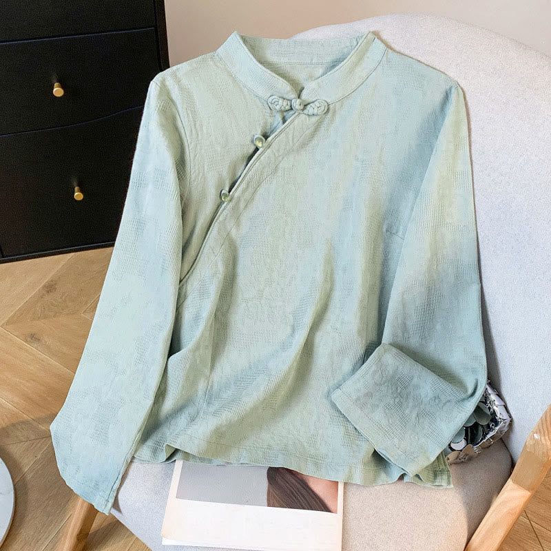 Nimara Ritual Commute Jacquard Chinese Frog-Button Mandarin Collar Long Sleeve Women's Shirt