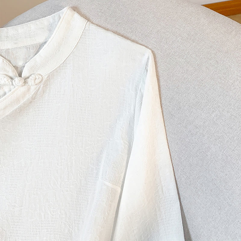 Nimara Ritual Commute Jacquard Chinese Frog-Button Mandarin Collar Long Sleeve Women's Shirt