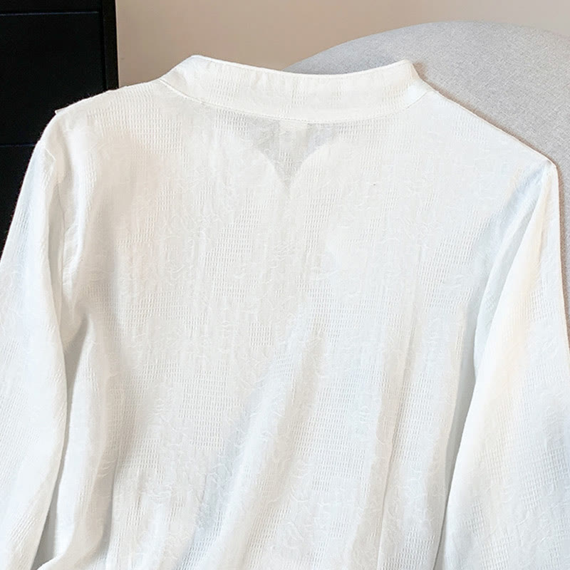 Nimara Ritual Commute Jacquard Chinese Frog-Button Mandarin Collar Long Sleeve Women's Shirt