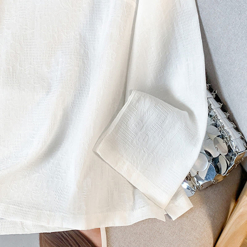 Nimara Ritual Commute Jacquard Chinese Frog-Button Mandarin Collar Long Sleeve Women's Shirt