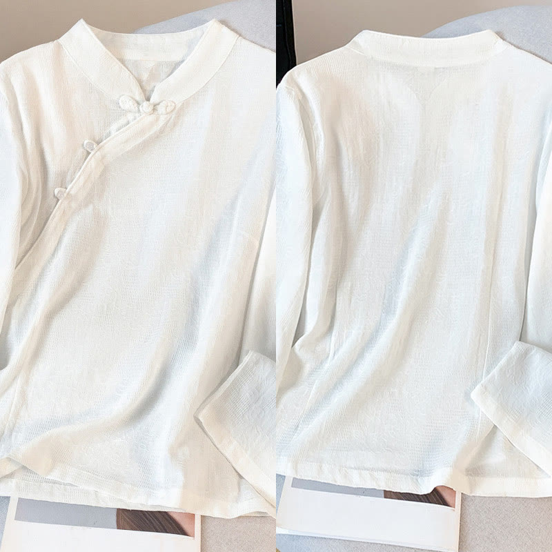 Nimara Ritual Commute Jacquard Chinese Frog-Button Mandarin Collar Long Sleeve Women's Shirt