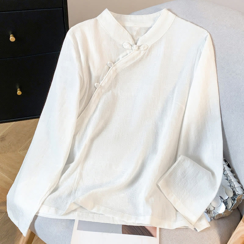Nimara Ritual Commute Jacquard Chinese Frog-Button Mandarin Collar Long Sleeve Women's Shirt