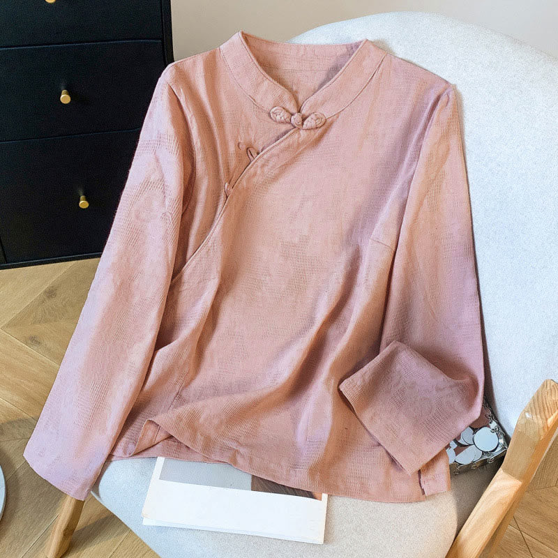 Nimara Ritual Commute Jacquard Chinese Frog-Button Mandarin Collar Long Sleeve Women's Shirt