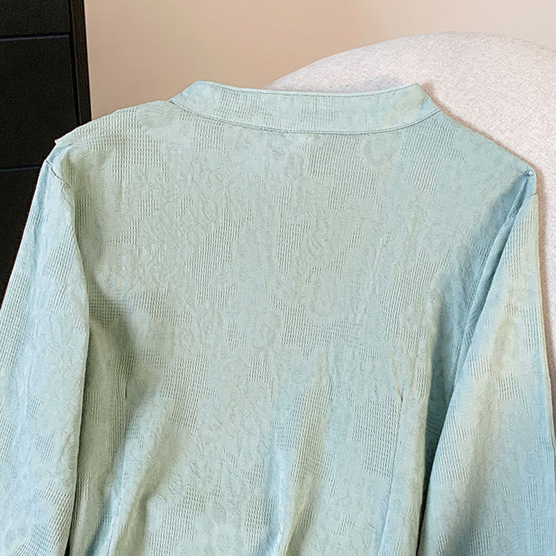 Nimara Ritual Commute Jacquard Chinese Frog-Button Mandarin Collar Long Sleeve Women's Shirt