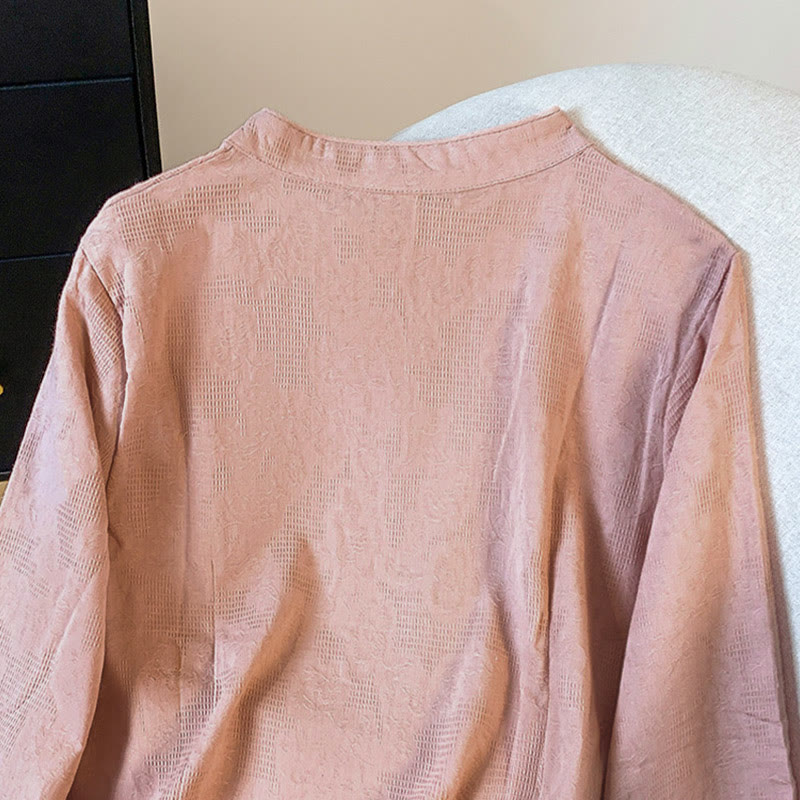 Nimara Ritual Commute Jacquard Chinese Frog-Button Mandarin Collar Long Sleeve Women's Shirt