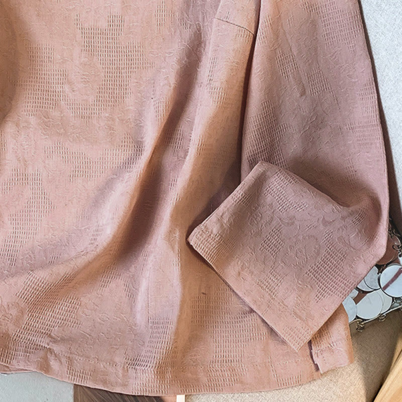 Nimara Ritual Commute Jacquard Chinese Frog-Button Mandarin Collar Long Sleeve Women's Shirt
