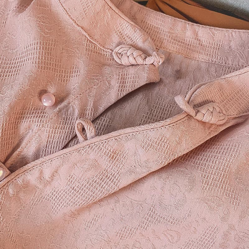 Nimara Ritual Commute Jacquard Chinese Frog-Button Mandarin Collar Long Sleeve Women's Shirt