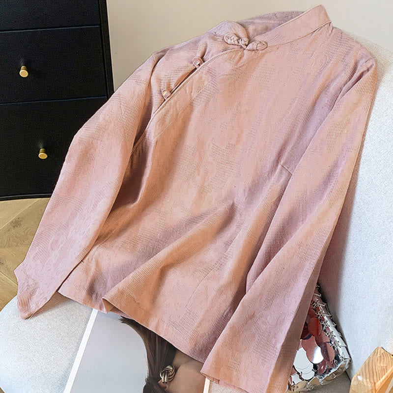 Nimara Ritual Commute Jacquard Chinese Frog-Button Mandarin Collar Long Sleeve Women's Shirt