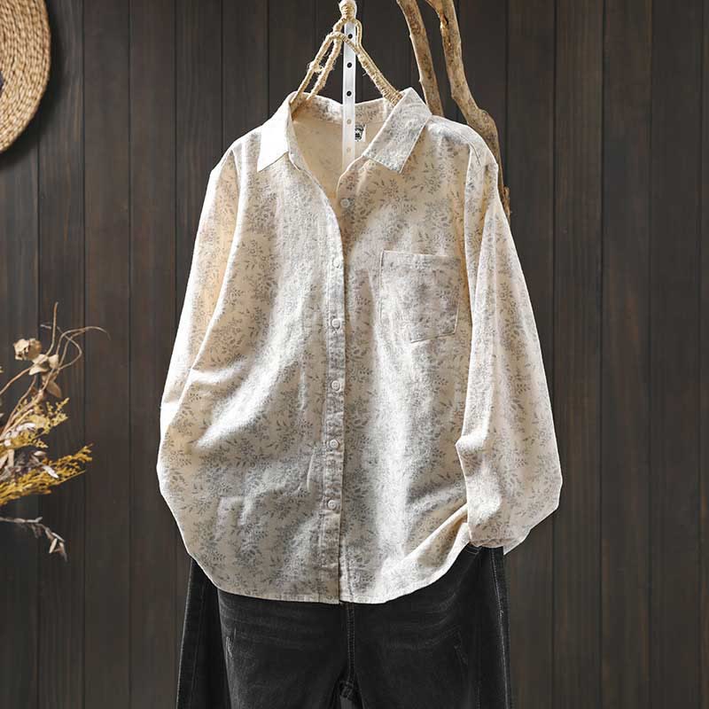 Nimara Ritual Fall Floral Print Design Buttons Women's Cotton Long Sleeve Shirt