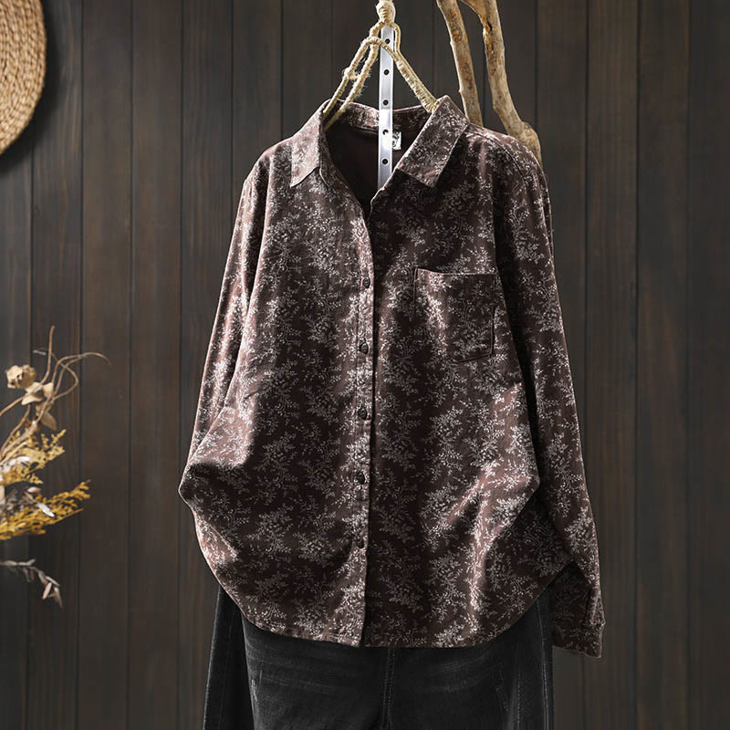 Nimara Ritual Fall Floral Print Design Buttons Women's Cotton Long Sleeve Shirt