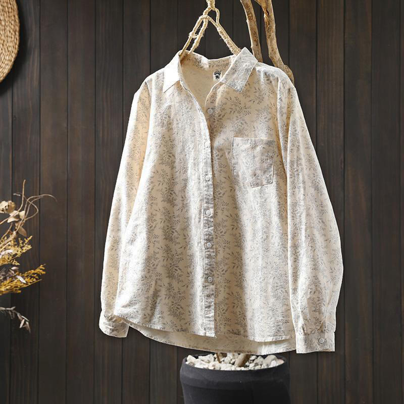Nimara Ritual Fall Floral Print Design Buttons Women's Cotton Long Sleeve Shirt
