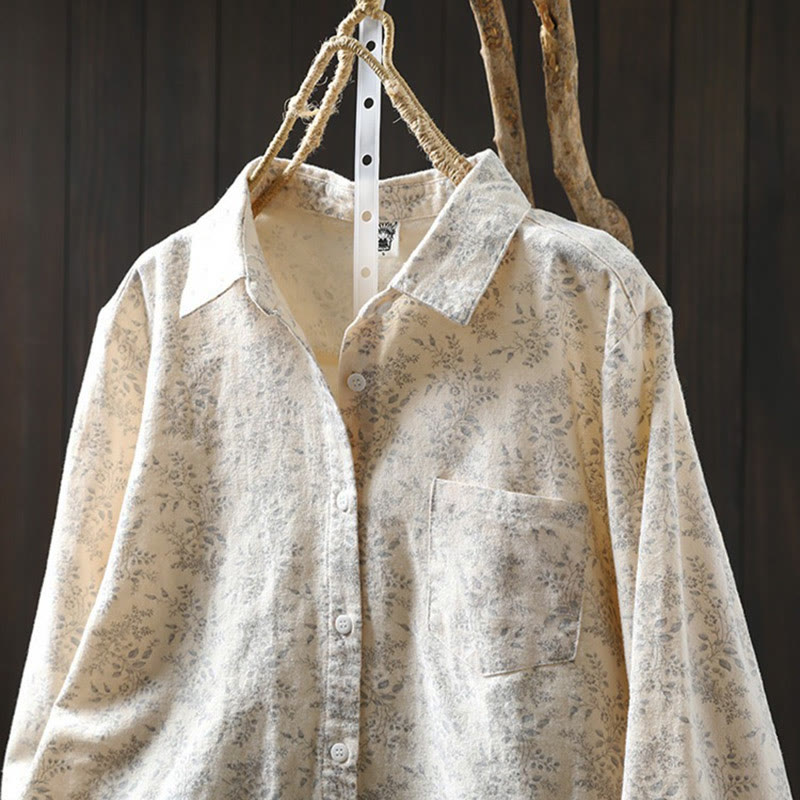 Nimara Ritual Fall Floral Print Design Buttons Women's Cotton Long Sleeve Shirt