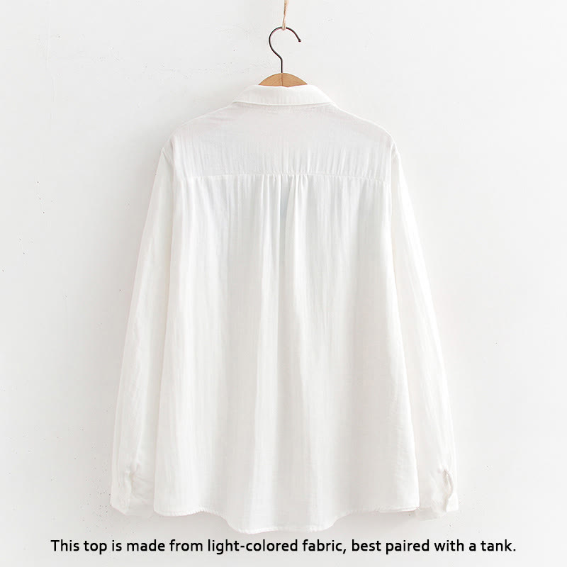 Nimara Ritual Fall White Green Grass Buttons Women's Cotton Long Sleeve Shirt