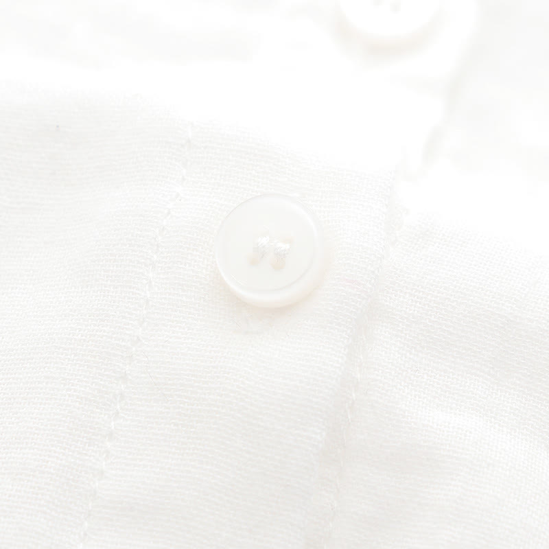 Nimara Ritual Fall White Green Grass Buttons Women's Cotton Long Sleeve Shirt