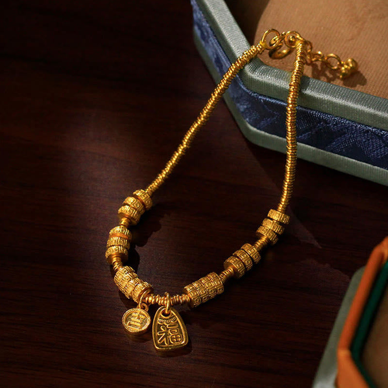 Nimara Ritual 24k Gold Plated Brass Fu Character Lucky Charm Blessing Bracelet