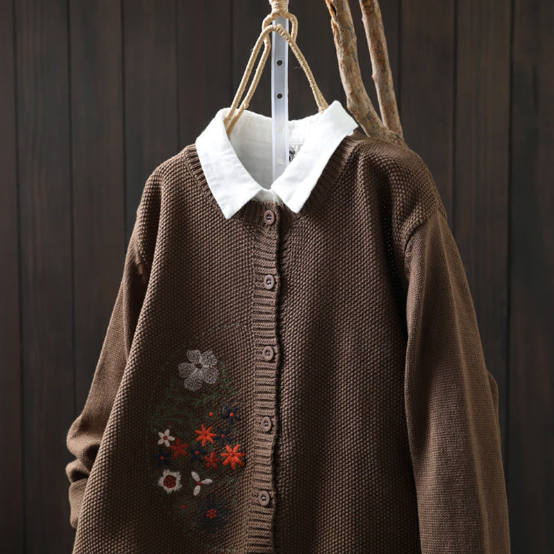 Nimara Ritual Floral Embroidery Buttons Cotton Women's Long Sleeve Knitted Cardigan Sweater