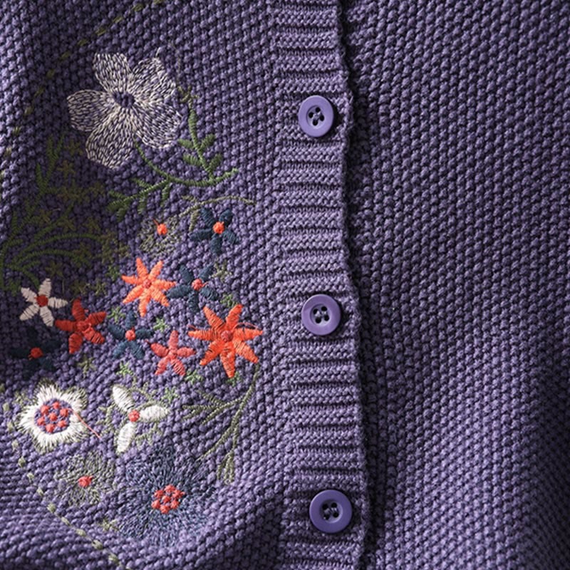 Nimara Ritual Floral Embroidery Buttons Cotton Women's Long Sleeve Knitted Cardigan Sweater