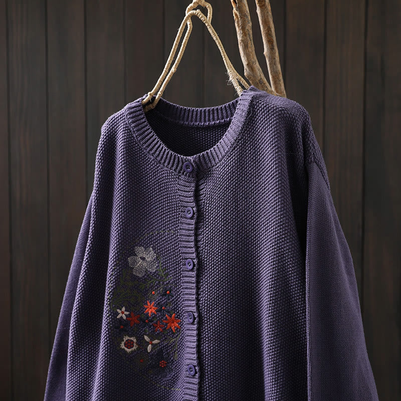 Nimara Ritual Floral Embroidery Buttons Cotton Women's Long Sleeve Knitted Cardigan Sweater