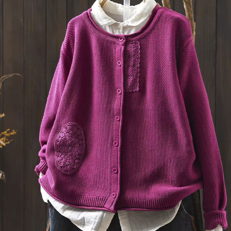 Nimara Ritual Fall Floral Buttons Cotton Women's Long Sleeve Knitted Cardigan Sweater