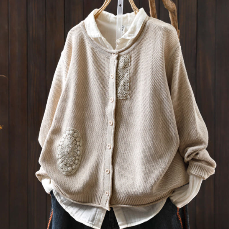 Nimara Ritual Fall Floral Buttons Cotton Women's Long Sleeve Knitted Cardigan Sweater