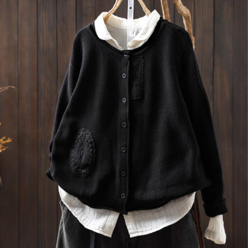 Nimara Ritual Fall Floral Buttons Cotton Women's Long Sleeve Knitted Cardigan Sweater