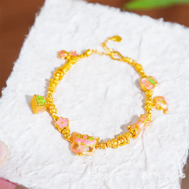 Nimara Ritual 24k Gold Plated Brass Fox Fu Character Ruyi Charm Luck Bracelet