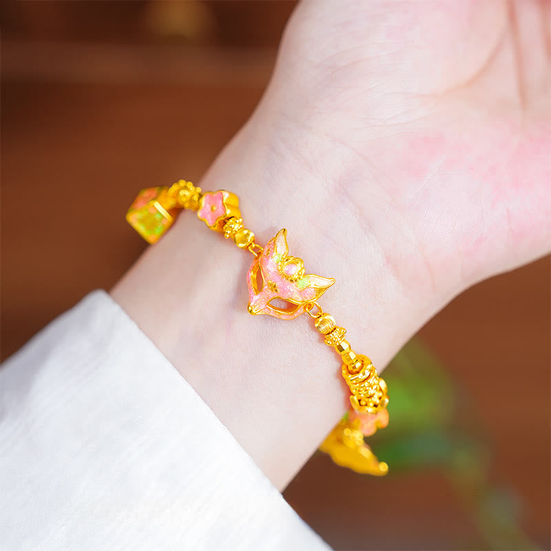 Nimara Ritual 24k Gold Plated Brass Fox Fu Character Ruyi Charm Luck Bracelet
