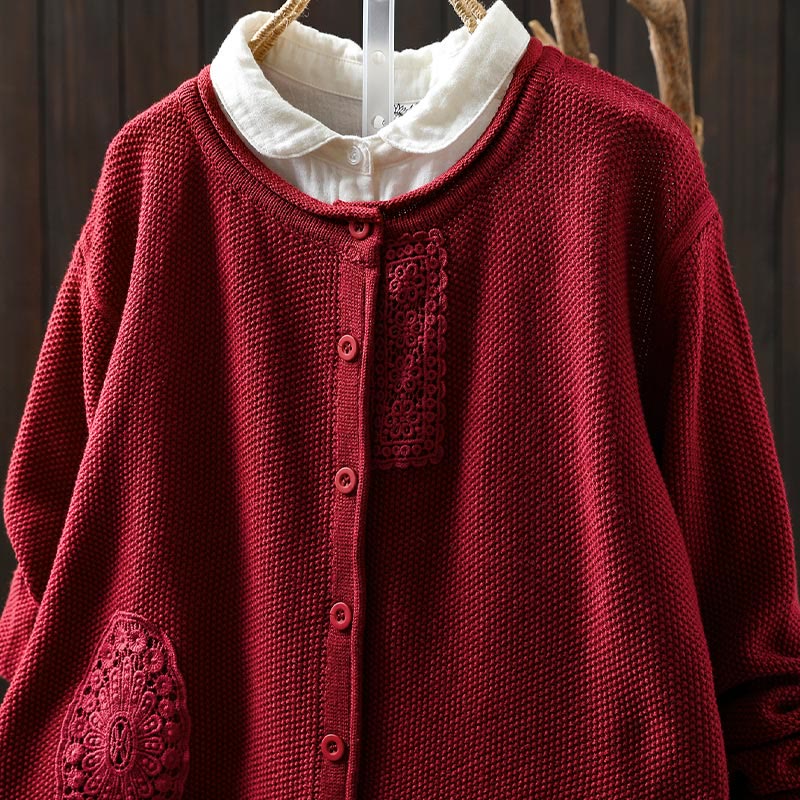 Nimara Ritual Fall Floral Buttons Cotton Women's Long Sleeve Knitted Cardigan Sweater
