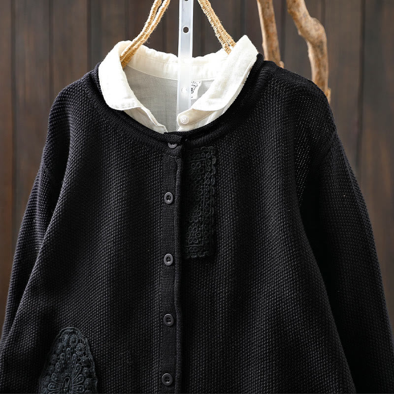 Nimara Ritual Fall Floral Buttons Cotton Women's Long Sleeve Knitted Cardigan Sweater