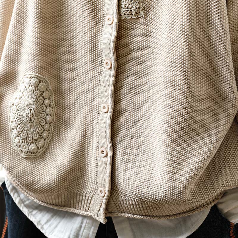 Nimara Ritual Fall Floral Buttons Cotton Women's Long Sleeve Knitted Cardigan Sweater