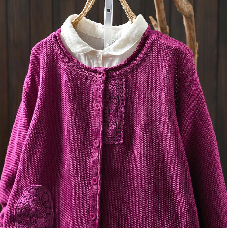 Nimara Ritual Fall Floral Buttons Cotton Women's Long Sleeve Knitted Cardigan Sweater