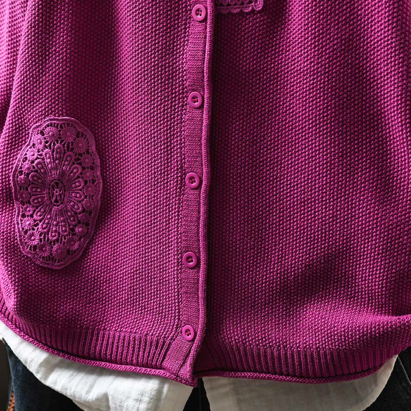 Nimara Ritual Fall Floral Buttons Cotton Women's Long Sleeve Knitted Cardigan Sweater