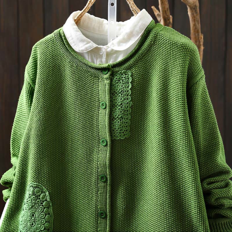 Nimara Ritual Fall Floral Buttons Cotton Women's Long Sleeve Knitted Cardigan Sweater