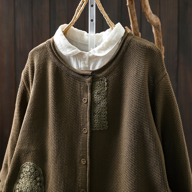 Nimara Ritual Fall Floral Buttons Cotton Women's Long Sleeve Knitted Cardigan Sweater