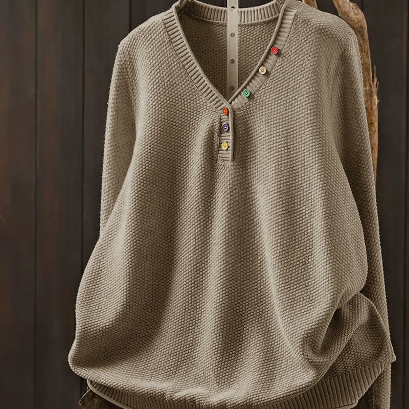 Nimara Ritual Fall Colorful Buttons V-Neck Cotton Women's Long Sleeve Knitted Sweater