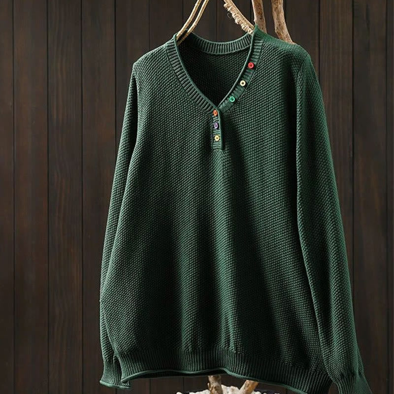 Nimara Ritual Fall Colorful Buttons V-Neck Cotton Women's Long Sleeve Knitted Sweater