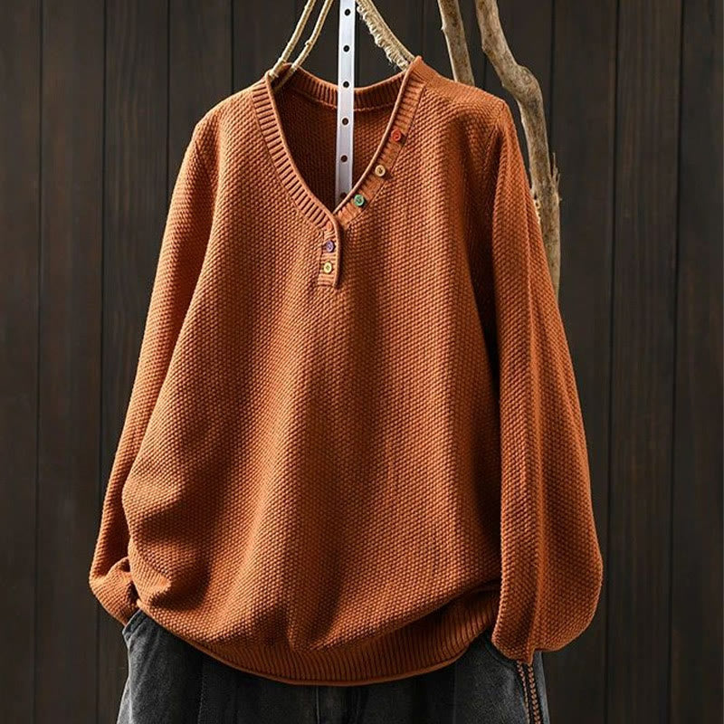 Nimara Ritual Fall Colorful Buttons V-Neck Cotton Women's Long Sleeve Knitted Sweater