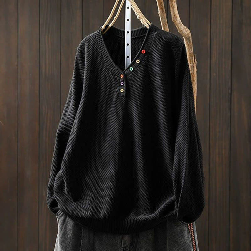 Nimara Ritual Fall Colorful Buttons V-Neck Cotton Women's Long Sleeve Knitted Sweater