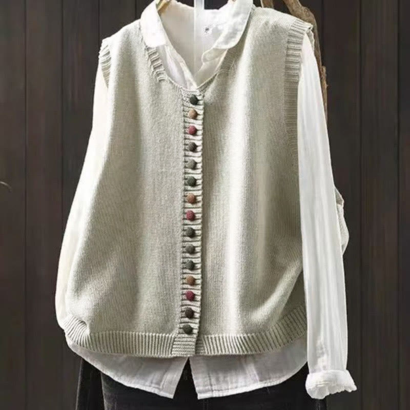Nimara Ritual Colorful Buttons Women's Sleeveless Knitted Vest Waistcoat